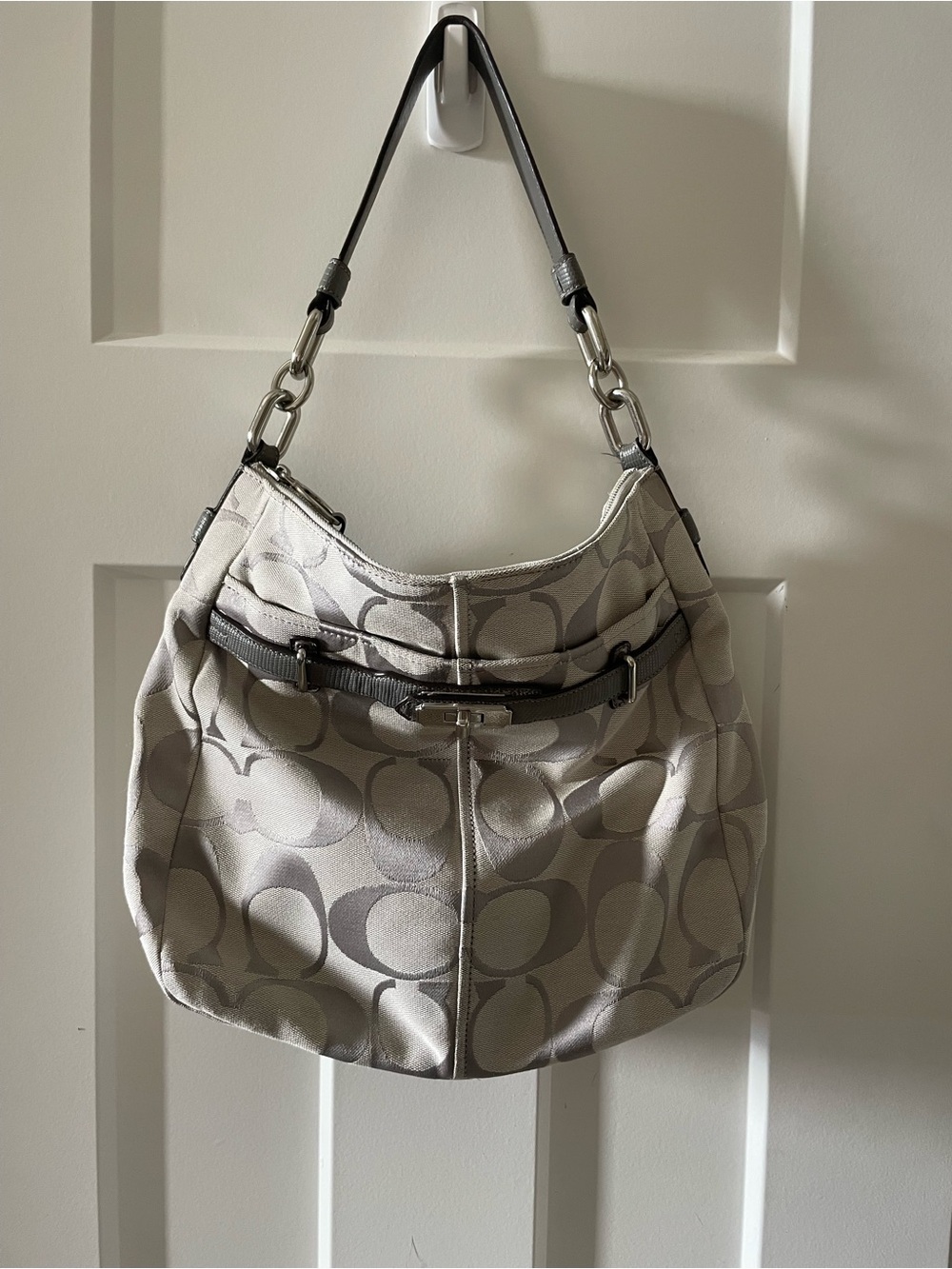 Coach Light Gray Signature Hobo Shoulder Bag